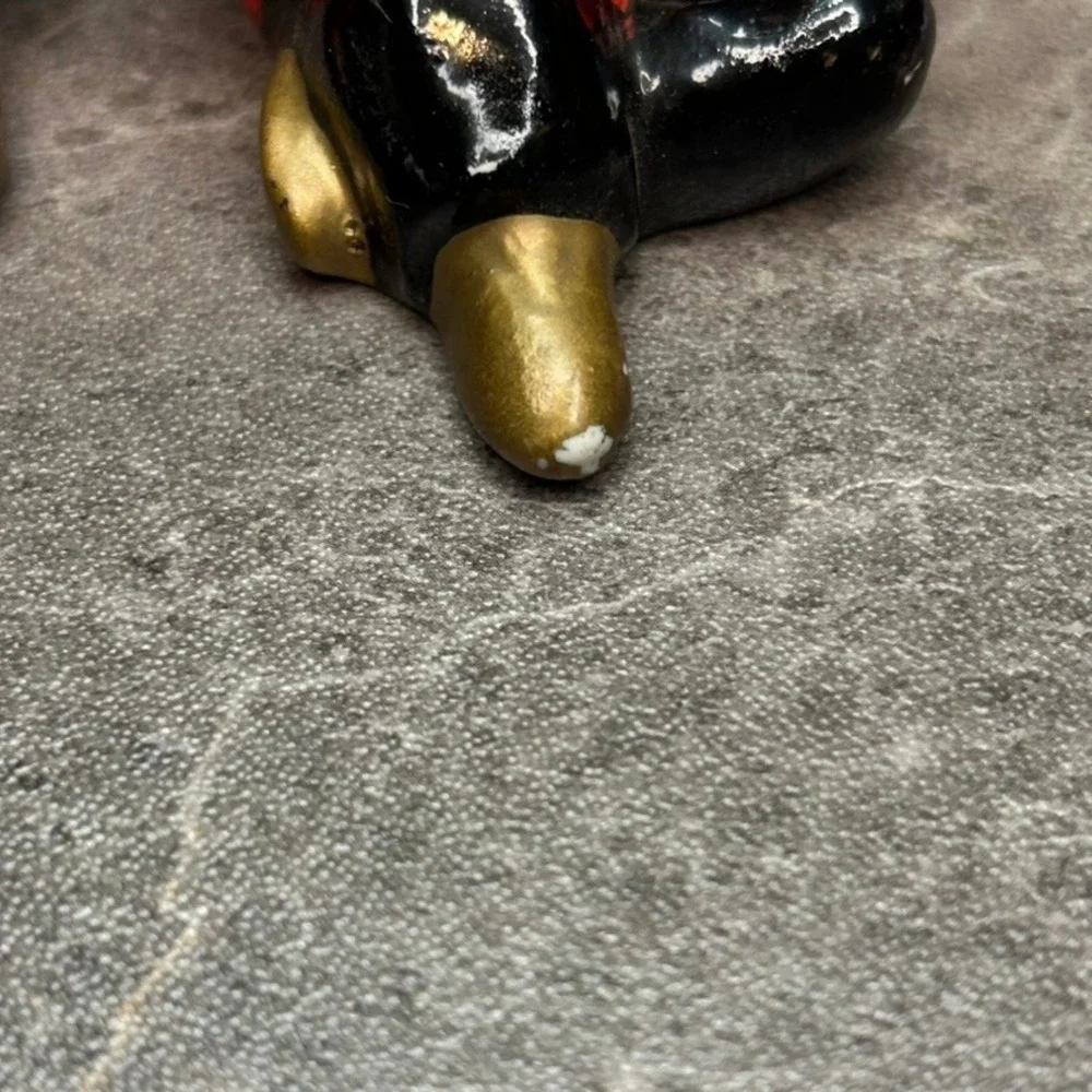 Vintage Asian Boy and Girl Ceramic Salt and Pepper Shakers Red Black Gold Set